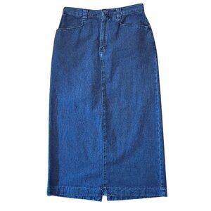 Lee 8P Blue Jean Denim Maxi Skirt Back Slit Vintage Western Yellowstone Boho